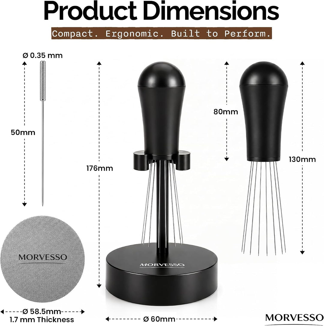 WDT Tool Espresso Verteiler mit Puck Screen 58,5mm Siebträger Set | 8 feine Edelstahl-Nadeln 0,35mm