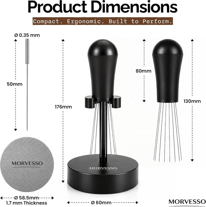 WDT Tool Espresso Verteiler mit Puck Screen 58,5mm Siebträger Set | 8 feine Edelstahl-Nadeln 0,35mm