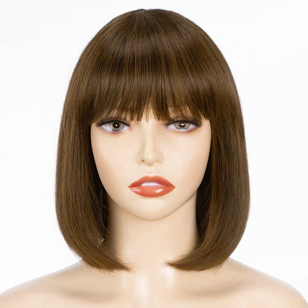 YEESHEDO Damen Braun Kurze Bob Gerade Haar Perücken mit Pony Hitzebeständige Synthetische Bunte Perü