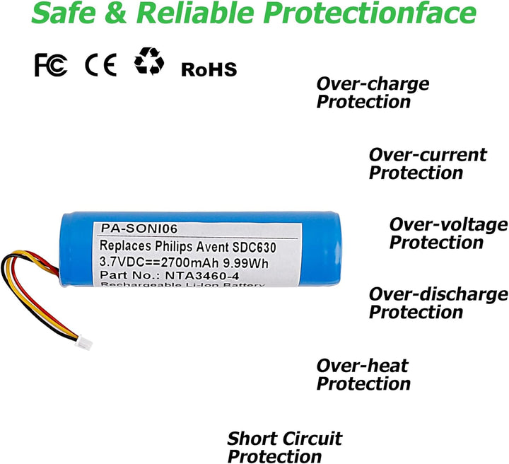 [NEU] Vvsialeek Hohe Qualität NTA3460-4 Ersatz Akku für Avent SCD630/37, SCD630/26, SDC620, SDC620/2