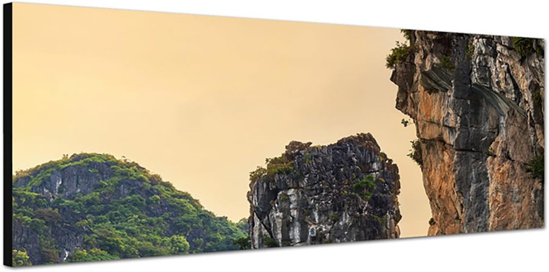 Paul Sinus Art Panoramabild auf Leinwand und Keilrahmen 150x50cm Vietnam Halong Bay Felsen Meer Natu
