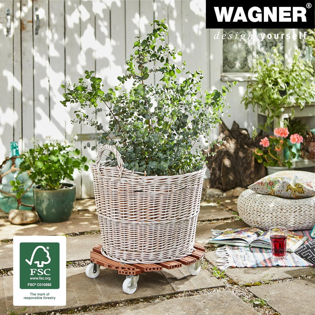 Wagner Pflanzenroller WPC Ø 50 x 11 cm I Blumenroller für Aussenbereich + Innenbereich I Kübelroller