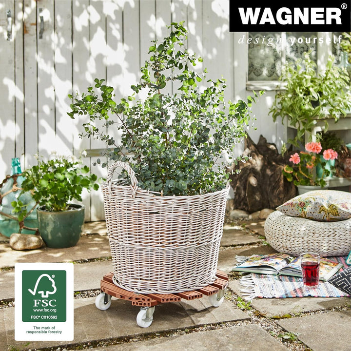 Wagner Pflanzenroller WPC Ø 50 x 11 cm I Blumenroller für Aussenbereich + Innenbereich I Kübelroller