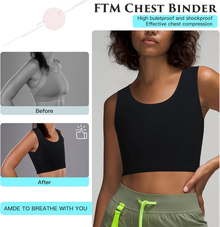 XUJI Halb Brust Binder Transgender Kompression FTM Pullover Design Binder 4XL Schwarz, 4XL Schwarz