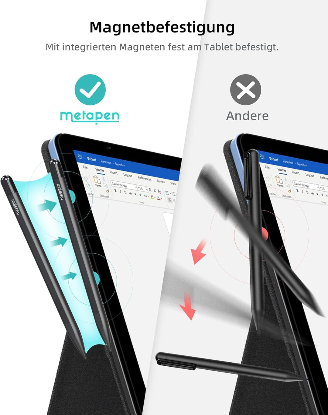 Metapen Stift M1 für Surface, 1024 Druckstufe, USB-C-Aufladung (300 Stunden Akkulaufzeit), Eingebaut