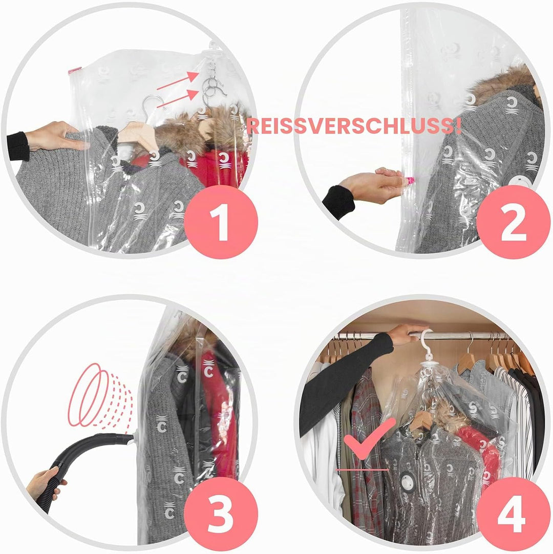 Compactor - 4er-Set Vakuumbeutel zum Aufhängen (2x M + 2x L) - Kleidung für Schrank und Garderobe ko