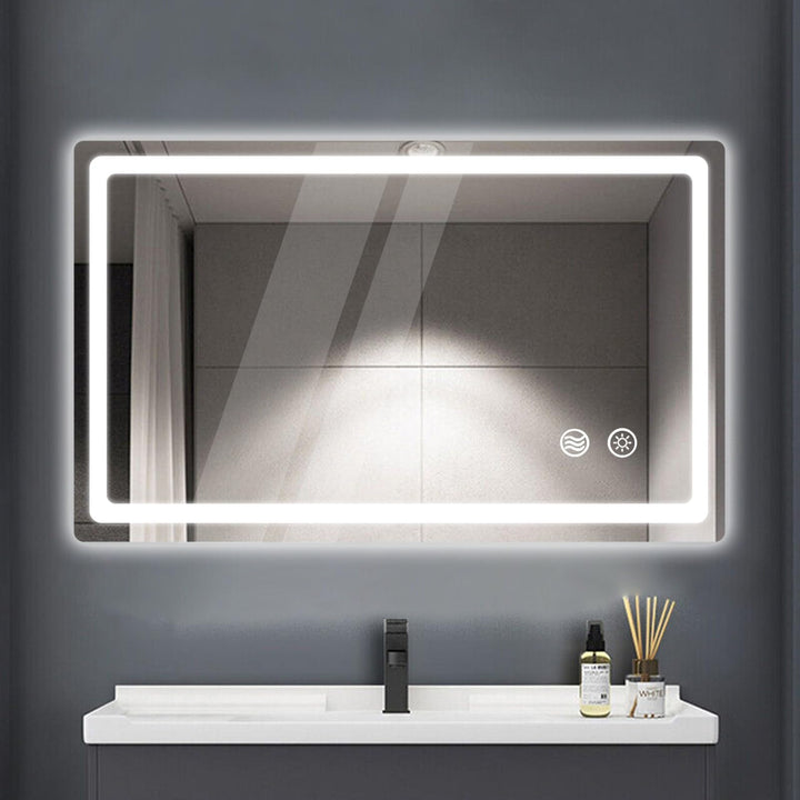 LED Badspiegel mit Beleuchtung, Spiegel mit Licht fürs Bad mit Stecker, Touch-Schalter und Beschlagf