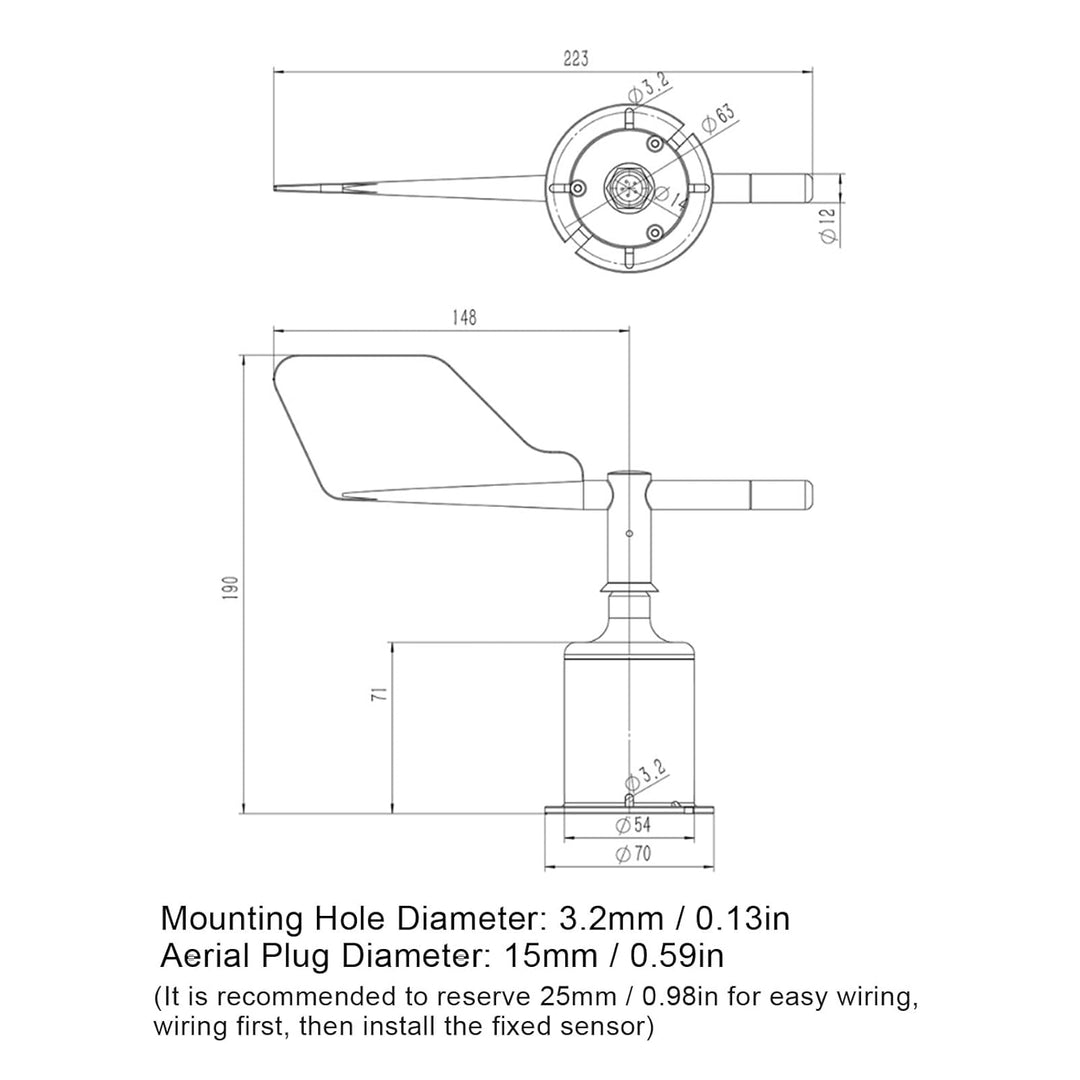 Windrichtungsanzeiger, Windrichtungssensor, Omnidirektional, 360 Grad, DC9–30 V, 4–20 MA, ABS, Gehäu