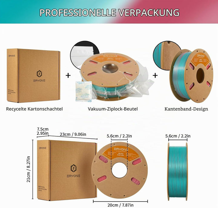 ERYONE Dual Seiden PLA Filament 1.75mm,Co-Extrucsion PLA Seiden Filament für 3D Drucker +/- 0,03 mm,