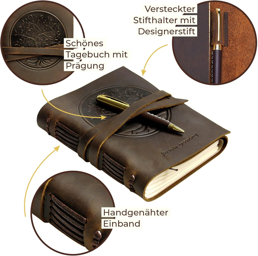Baum des Lebens Leder Notizbuch Journal Geprägt A5 Handgefertigte Tree of Life Tagebuch Reisetagebuc