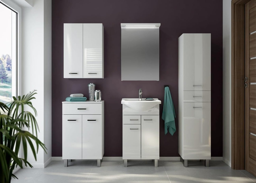 Deftrans Domodomo Badezimmer Wandschrank weiss glänzend MEA 71 x 50 cm, Badezimmer Hängeschrank, Sch