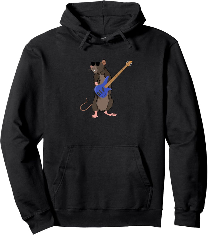 Lustige Ratte mit Sonnenbrille und Bassgitarre Pullover Hoodie