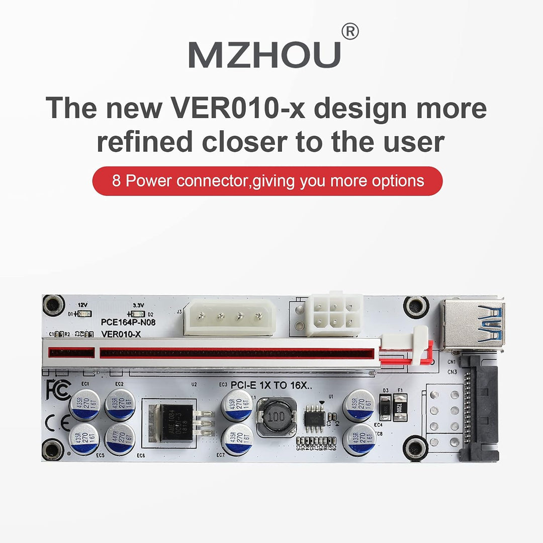 MZHOU 6 StüCk VER010-X PCI-E 1X bis 16X Riser Card,PCle Adapter mit 0,6m USB 3.0 Verlängerungskabel