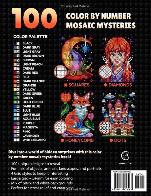 100 Color by Number Mosaic Mysteries: Coloring Book for Adults for Relaxation, Mindfulness and Stres