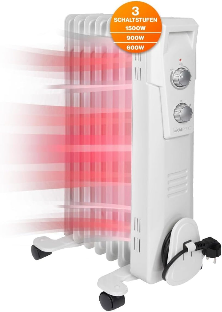 Clatronic RA 3735 7 Rippen-Ölradiator, mobiler Heizkörper, 1500 Watt, stufenloser Thermostatregler,