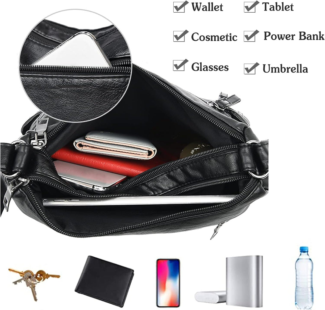 PORRASSO Damen Umhängetasche Multi-Tasche Schultertasche Leder Wasserdicht Handtasche Schulterbeutel