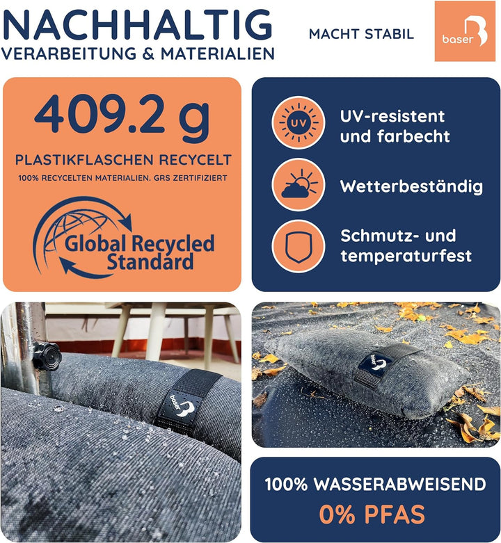 BASER - Runde auffüllbare Sandsäcke, 2 x 20 KG, auffüllbare Gewichte für Ampelschirme, Sonnenschirme
