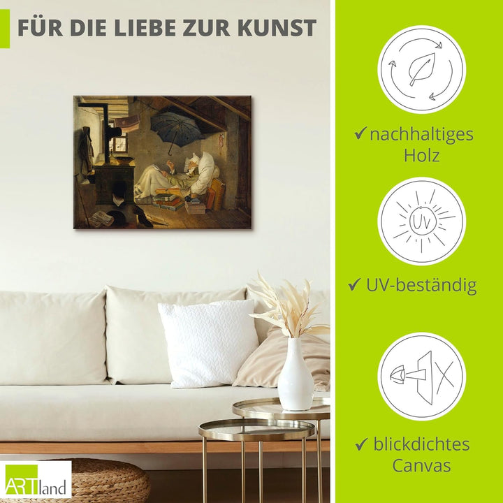 ARTland Leinwandbilder Wandbild Bild auf Leinwand 80x60 cm Wanddeko Dach Zimmer Ofen Regenschirm Arm