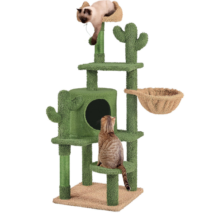 Yaheetech Kaktus Kratzbaum 135 cm hoch Stabiler Katzenbaum Katzenkratzbaum mit Aussichtsplattform Ka
