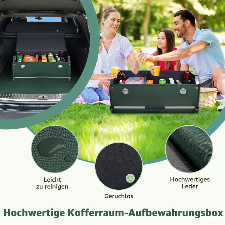 Auto Kofferraum Organizer mit Deckel, Premium Leder Kofferraumtasche mit stabilem Griff, Multifunkti