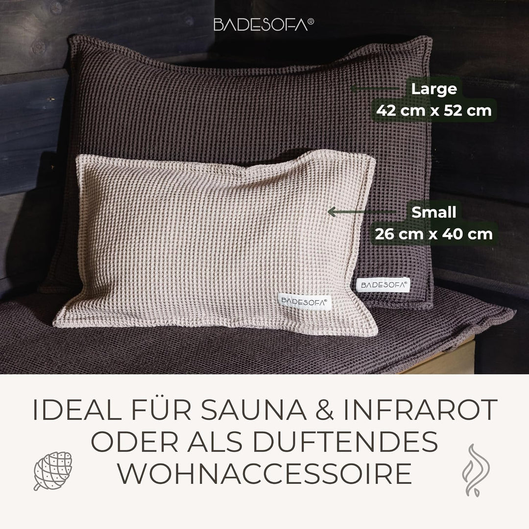 SAUNASOFA™ Zirbenkissen für Sauna – Duftkissen aus 100% Bio-Baumwolle, skandinavisches Design – Hand