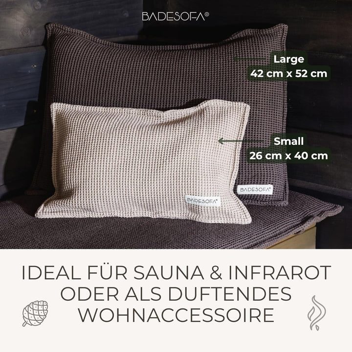 SAUNASOFA™ Zirbenkissen für Sauna – Duftkissen aus 100% Bio-Baumwolle, skandinavisches Design – Hand