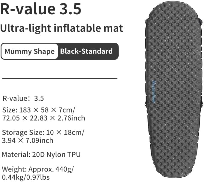 Naturehike Ultraleichte Selbstaufblasende Isomatte, Aufblasbare Campingmatte 3,5R, Langlebige, Tragb