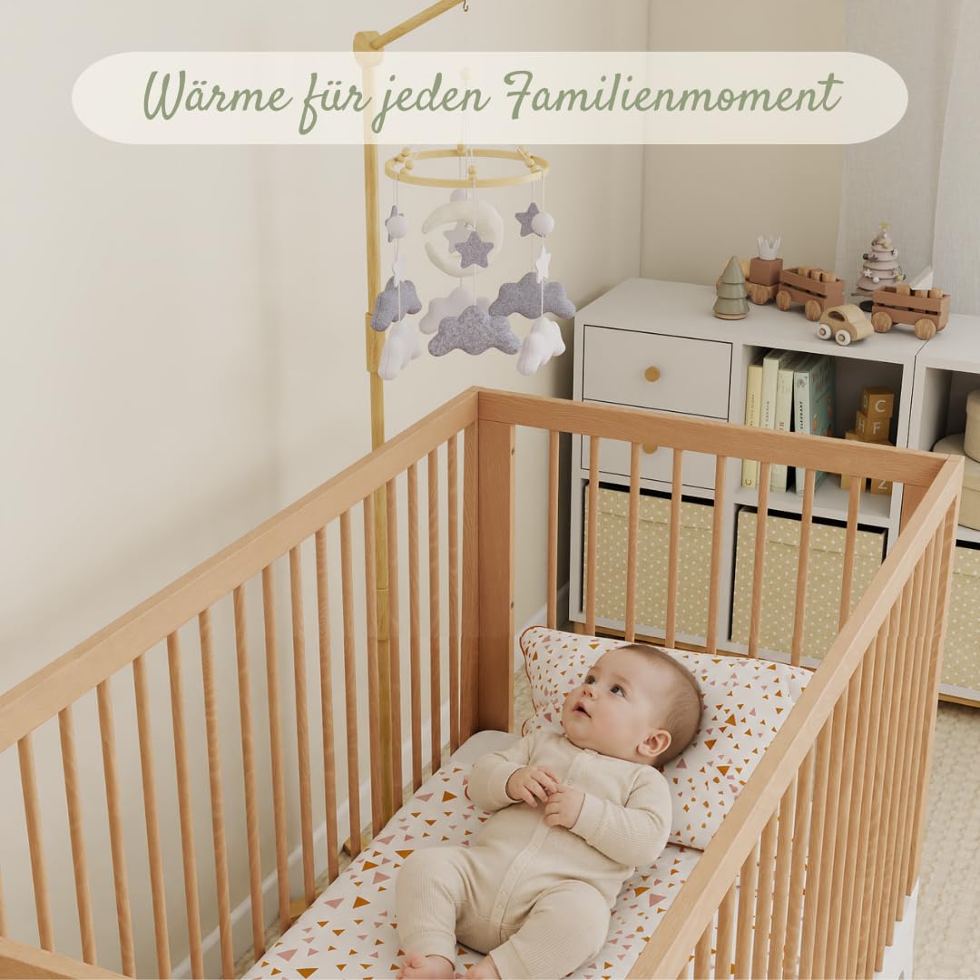 Mondwolke Baby Mobile für Babybett, handgemachtes Filz Mobile Baby in Grau und Weiss, Mobile Babybet