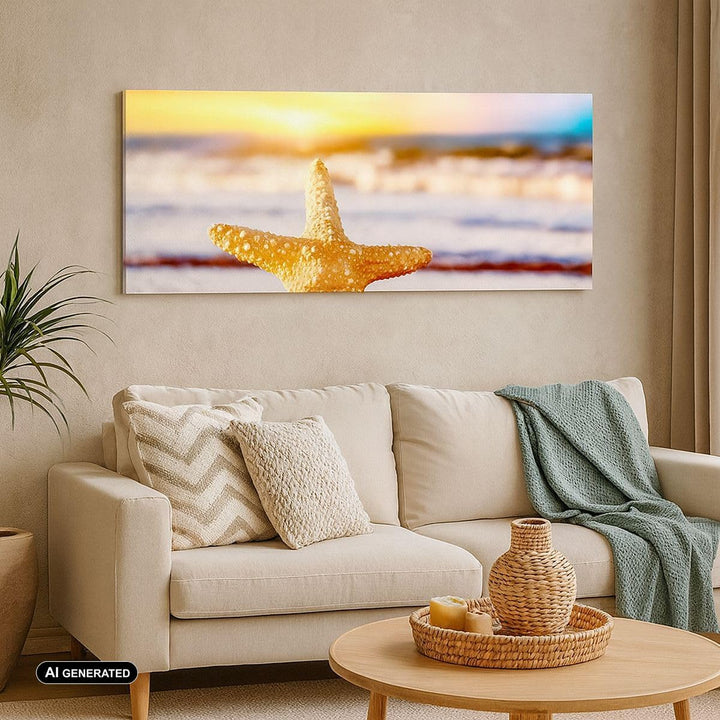 Wandbilder Dekoration Wohnzimmer Starfish Strand Sand Ozean Panorama Bilder auf Leinwand 120x50cm Le