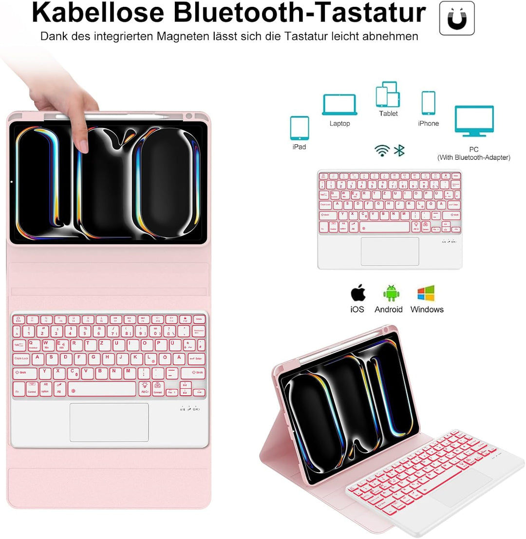 IVEOPPE Hülle mit Tastatur für iPad Pro 11" M5 2025/M4 2024 Con Touchpad, Deutsches QWERTZ Layout, M
