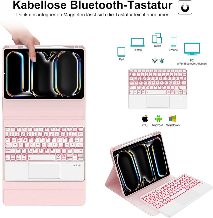 IVEOPPE Hülle mit Tastatur für iPad Pro 11" M5 2025/M4 2024 Con Touchpad, Deutsches QWERTZ Layout, M