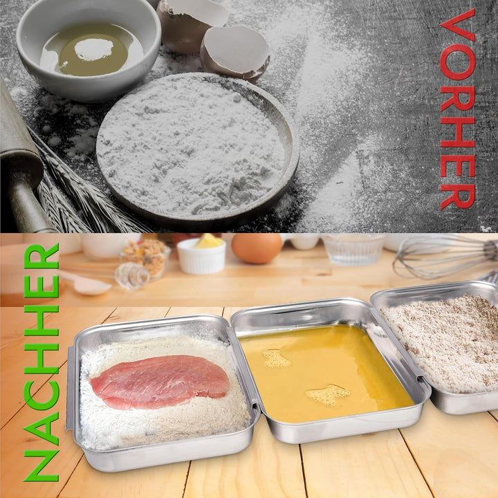 TOPANBIETER 999 Panierschalen Set Edelstahl 3-teilig – Panierset zum Panieren von Schnitzel, Fleisch