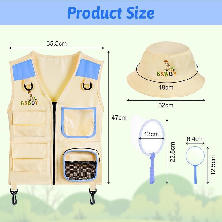 Forscherset für Kinder 4Pcs Exploration Spielzeug mit Frachtweste Hut Insektennetz und Lupe Outdoor