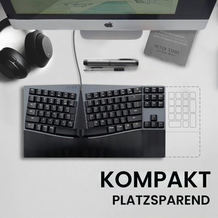 Perixx PERIBOARD335BL Kabelgebundene ergonomische mechanische kompakte Tastatur – Flache Blaue Klick