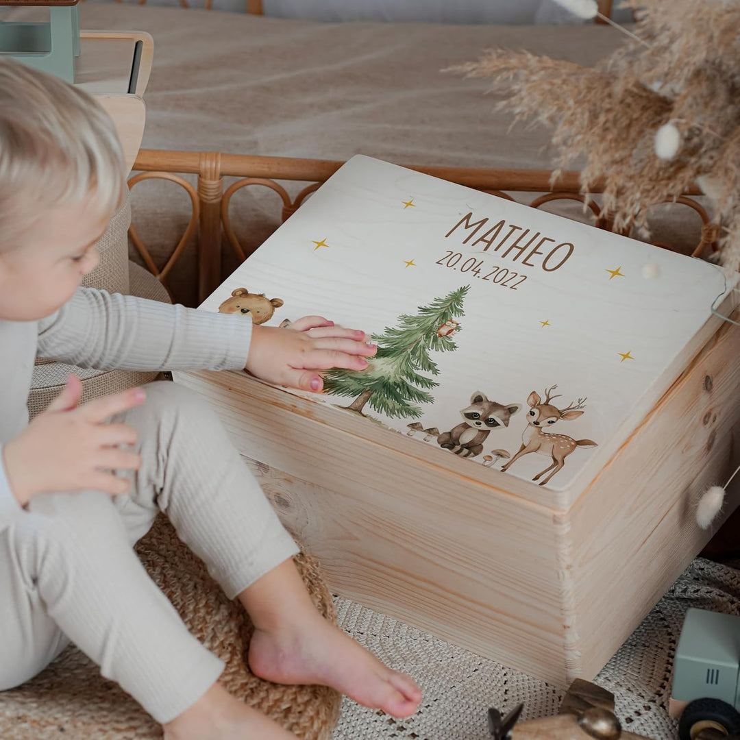 KIDSMOOD - Erinnerungsbox Baby, personalisierte Holzkiste mit Deckel, Ideal zur Aufbewahrung von Eri