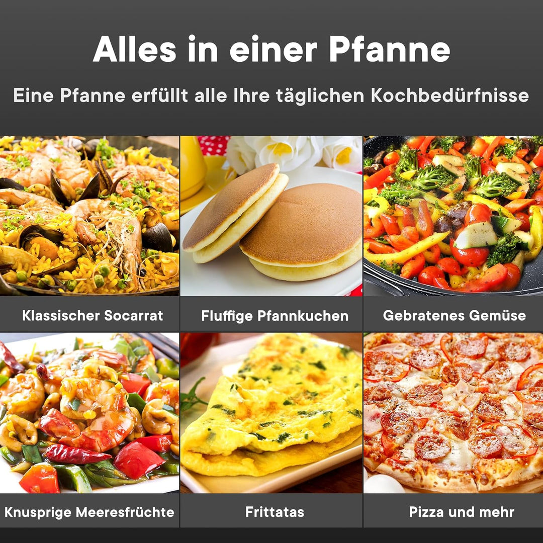 GiPP Paellapfanne Induktion, Paella Pfanne 38×41 cm Antihaftbeschichtete aus Aluminiunnen Grau 36CM