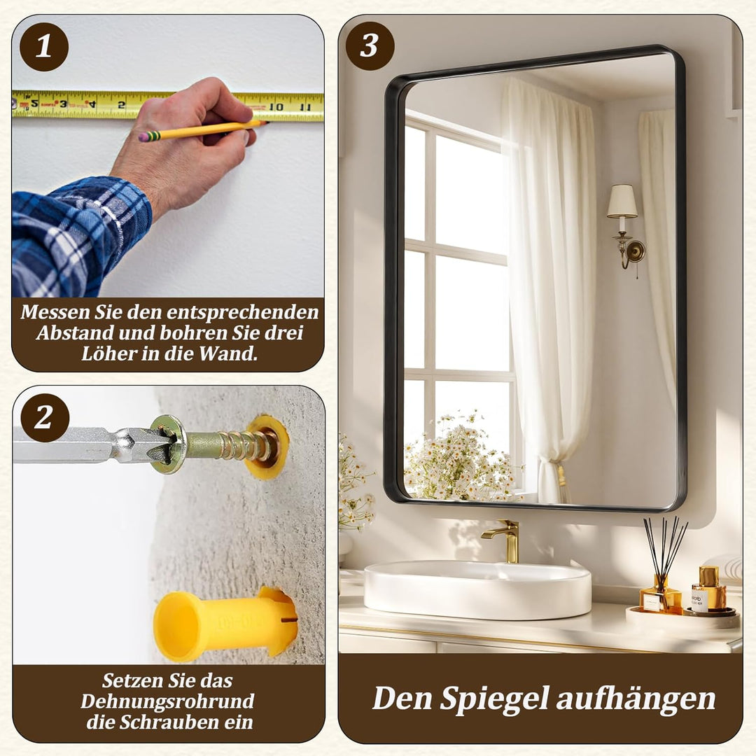 Koonmi Tiefer Rahmen Wandspiegel, 75 x 55 cm Luxus High-End Rechteckiger Badezimmerspiegel, Filetier