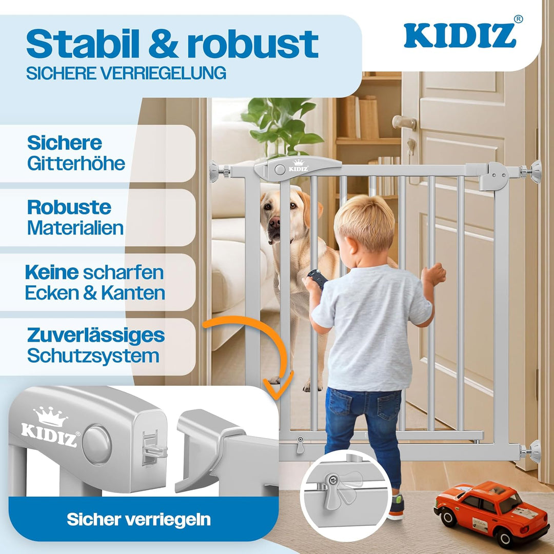 KIDIZ Treppenschutzgitter ohne Bohren | Verstellbare Breite: 88-94 cm, 75 cm hoch, Türschutzgitter u