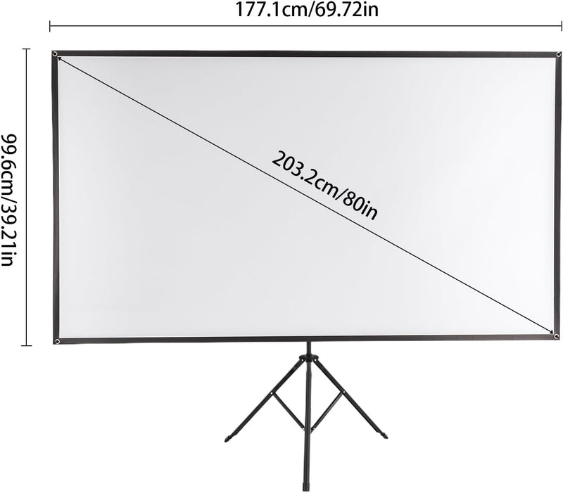 SABUIDDS Beamer Leinwand mit Stativ, 80 Zoll, Tragbar Projektor Leinwand, 16:9, 4K HD Projektion Lei