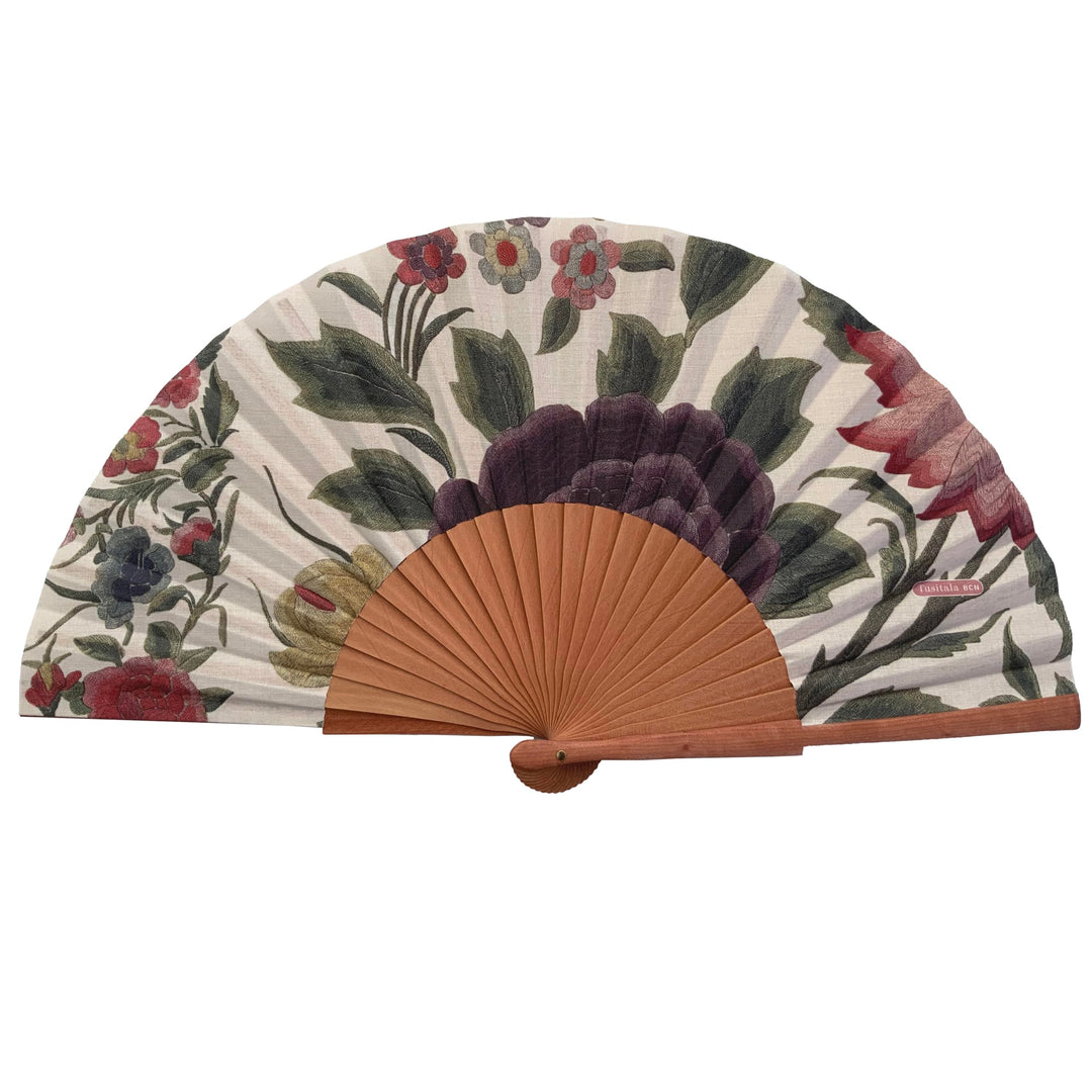 Spanischer Handfächer Mantón – Holz und Baumwolle – 23 cm – Jute-Hülle und -Bezug – Modeaccessoire –