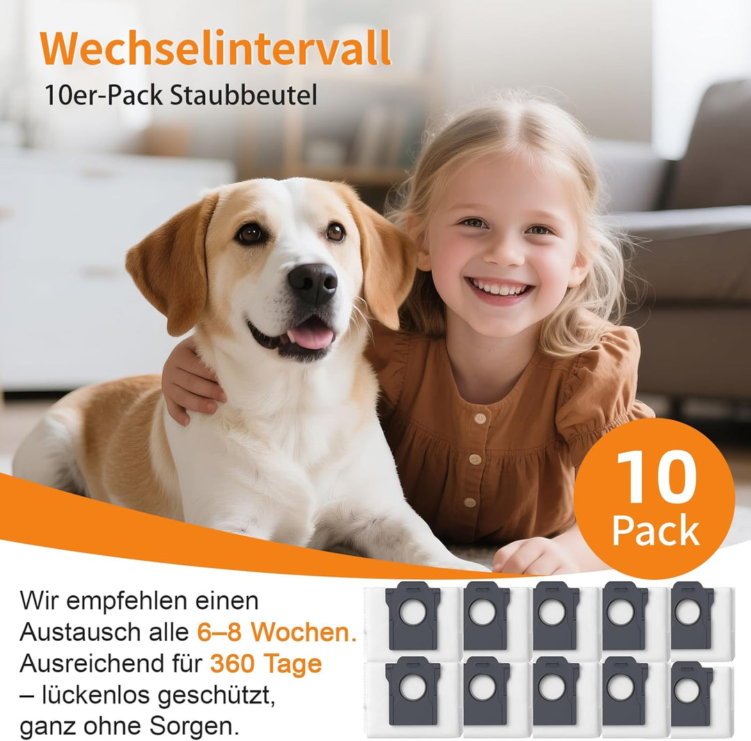 10 Stück Staubbeutel für Mova E30 Ultra/ P50 Pro Ultra/ V50 Ultra Staubsauger, Dreame L10s Serie, L2