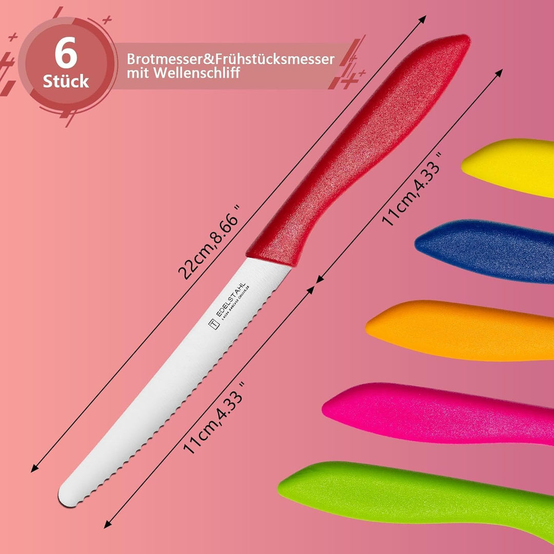 targzier Frühstücksmesser 6er-Set, superscharf,Brotmesser mit Wellenschliff,Frühstücksmesser,Profi-T