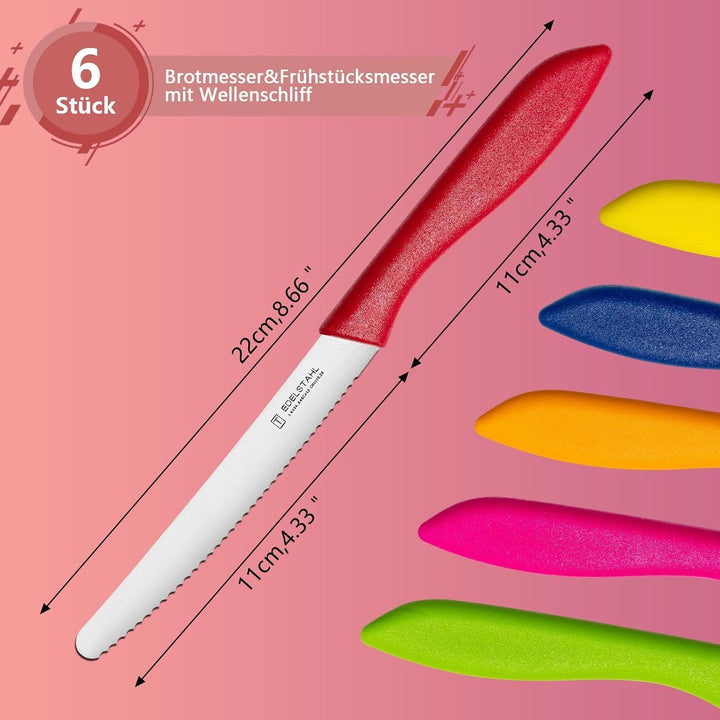 targzier Frühstücksmesser 6er-Set, superscharf,Brotmesser mit Wellenschliff,Frühstücksmesser,Profi-T
