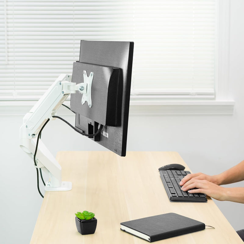 VIVO Articulating Dual 17 bis 27 Zoll pneumatischer Federarm Klemmhalterung für 2 Monitor-Bildschirm
