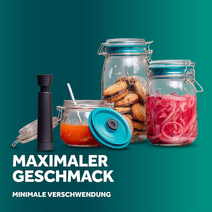 Airtender Vakuumdeckel-Set inkl. Pumpe für Einmachgläser – Frische Lebensmittel bis zu 5x länger gen