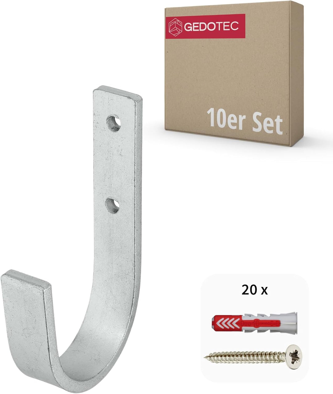 Gedotec Wandhalterung - Universal-Haken Stahl verzinkt | 10 Stück Leiterhaken gebogen 55 x 110 mm |