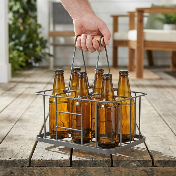 Flaschenträger Metall Getränketräger für 6 Flasche Grau Metallkorb Allzweckkorb Rotwein Sekt Bier Fl