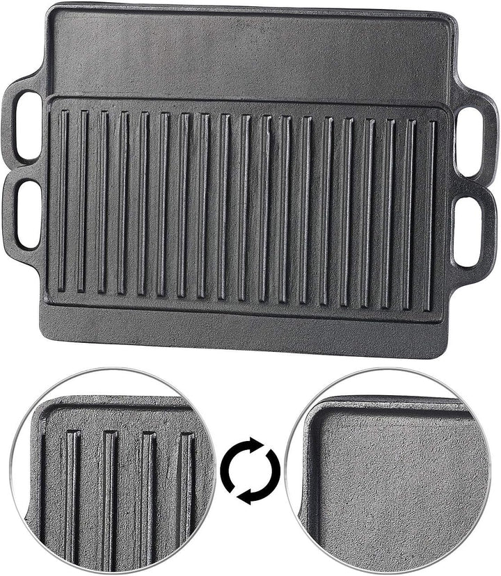 Rosenstein & Söhne Grillplatte: 2er-Set gusseiserne Wende-Platten für Grill, Ofen und Herd, 46 x 23