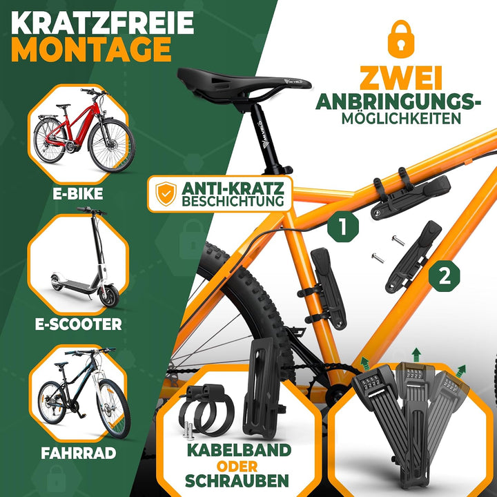 MIVELO Fahrradschloss Faltschloss mit AirTag Geheimfach I Zahlenschloss Fahrrad inkl. Halterung - Fa