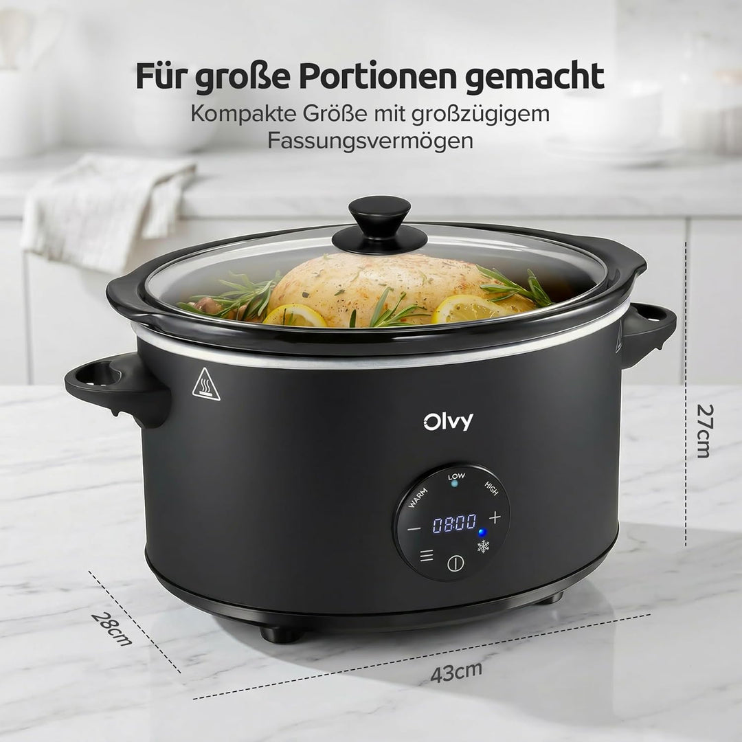 Olvy Slow Cooker 6L Pro Digital Schongarer mit Timer Touchscreen Warmhaltefunktion Auftaufunktion 24